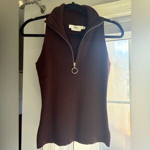 Love Bonito Chocolate Brown Sleeveless Zip-Front Knit Top
